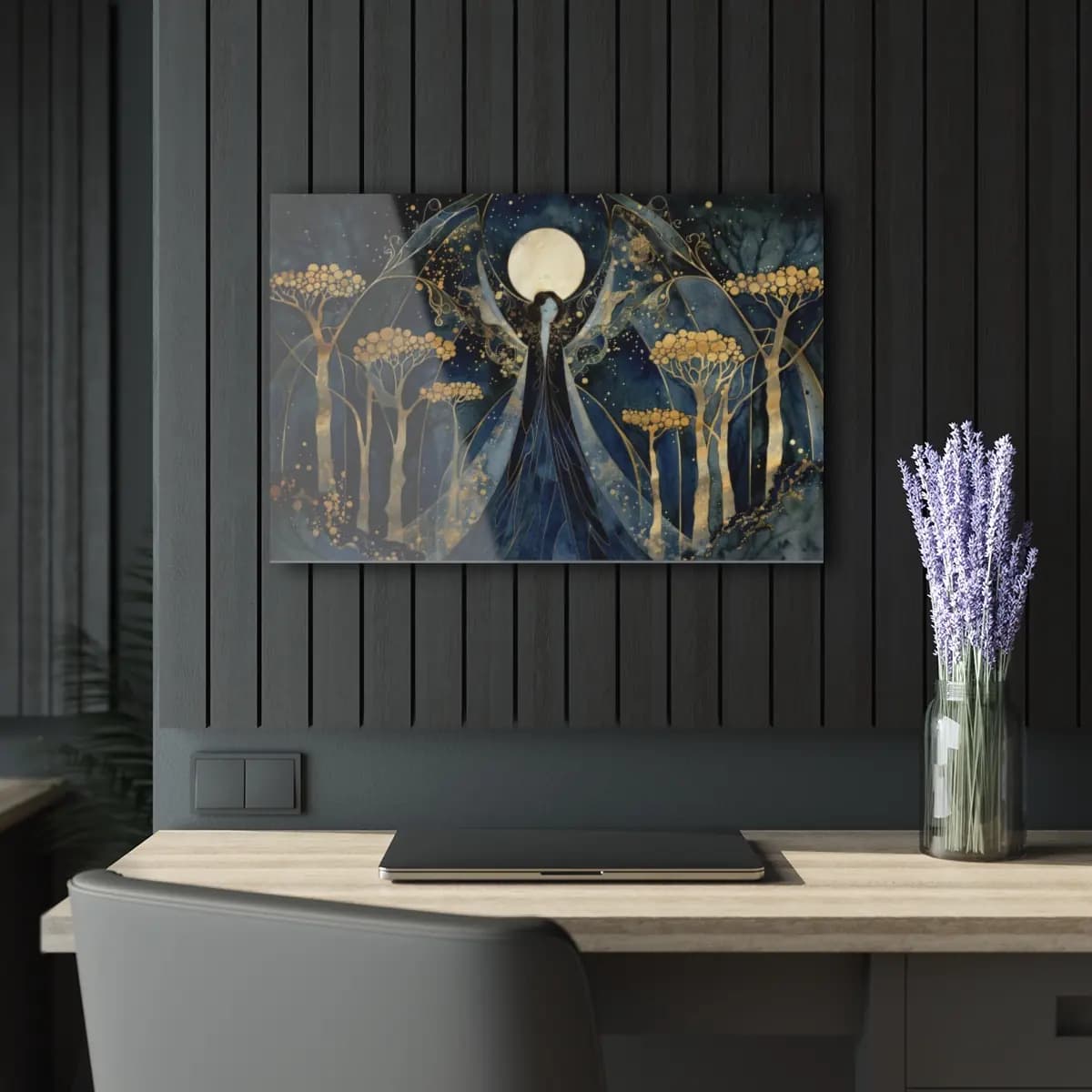 Moon Fairy in the Golden Night Forest - Acrylic Prints (French Cleat Hanging) mockup angle 5