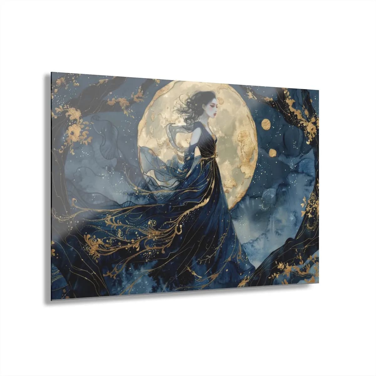 Moon Goddess Draped in Night Veils - Acrylic Prints (French Cleat Hanging) mockup angle 1
