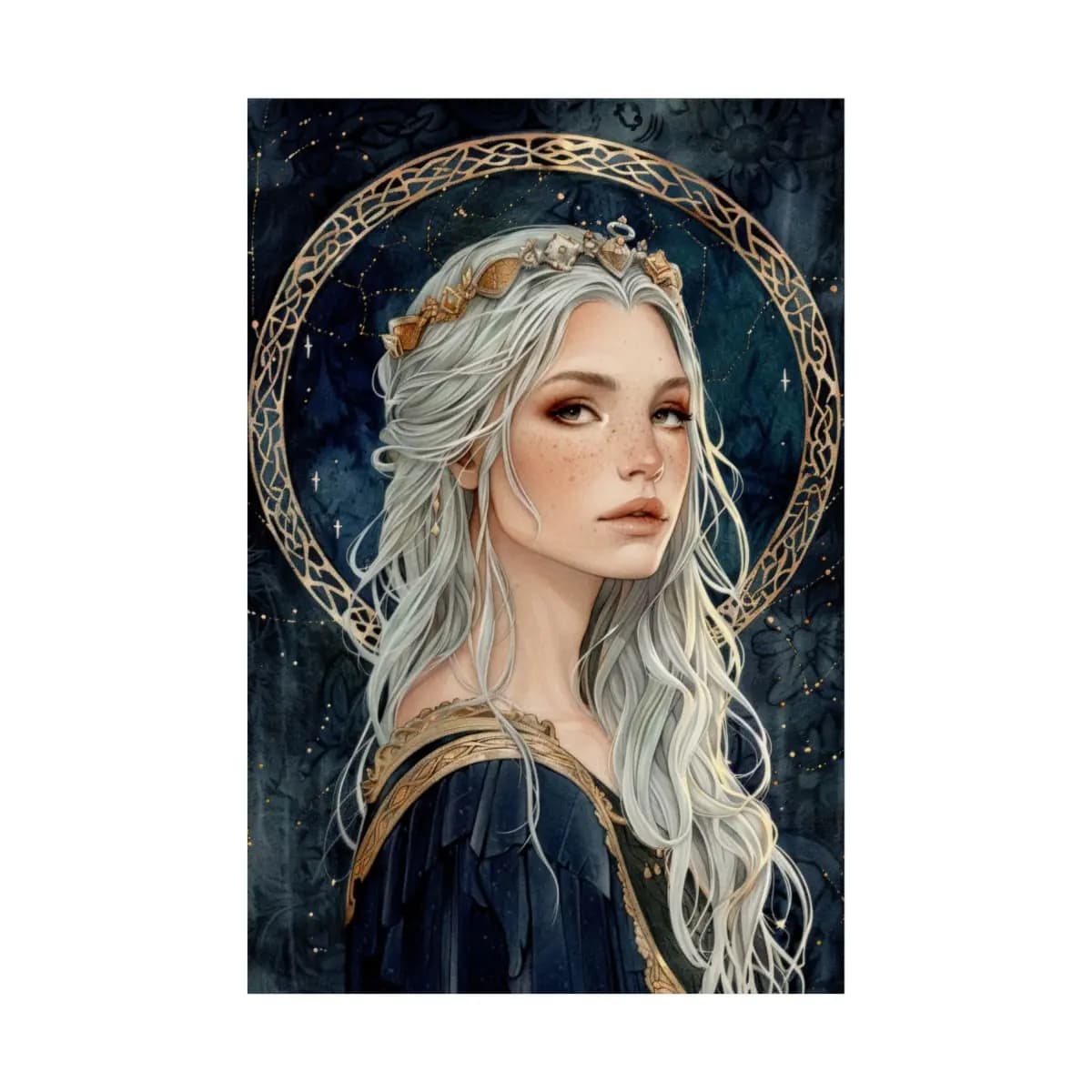 Silver-Haired Star Queen with Golden Halo - Matte Vertical Posters mockup angle 2