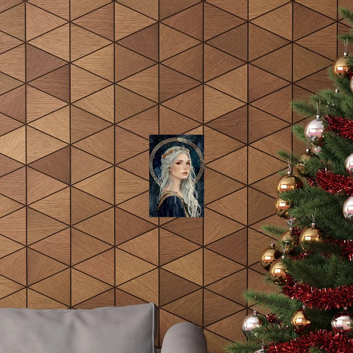 Silver-Haired Star Queen with Golden Halo - Matte Vertical Posters mockup angle 4