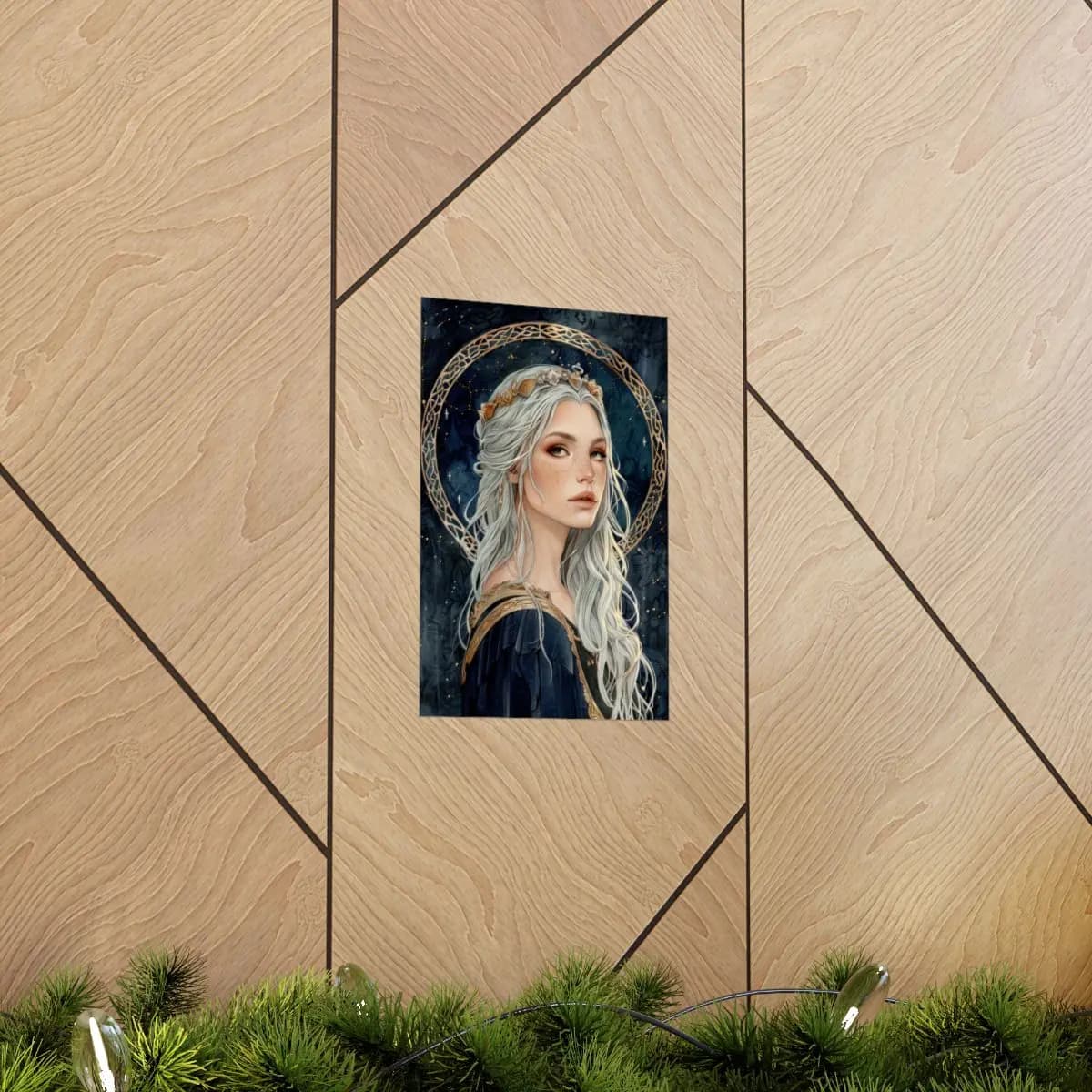 Silver-Haired Star Queen with Golden Halo - Matte Vertical Posters mockup angle 5
