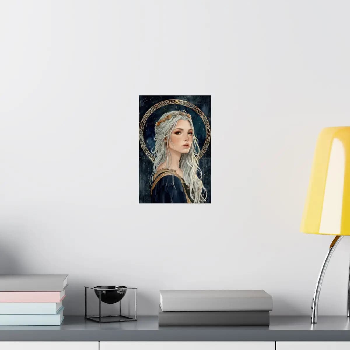 Silver-Haired Star Queen with Golden Halo - Matte Vertical Posters mockup angle 8