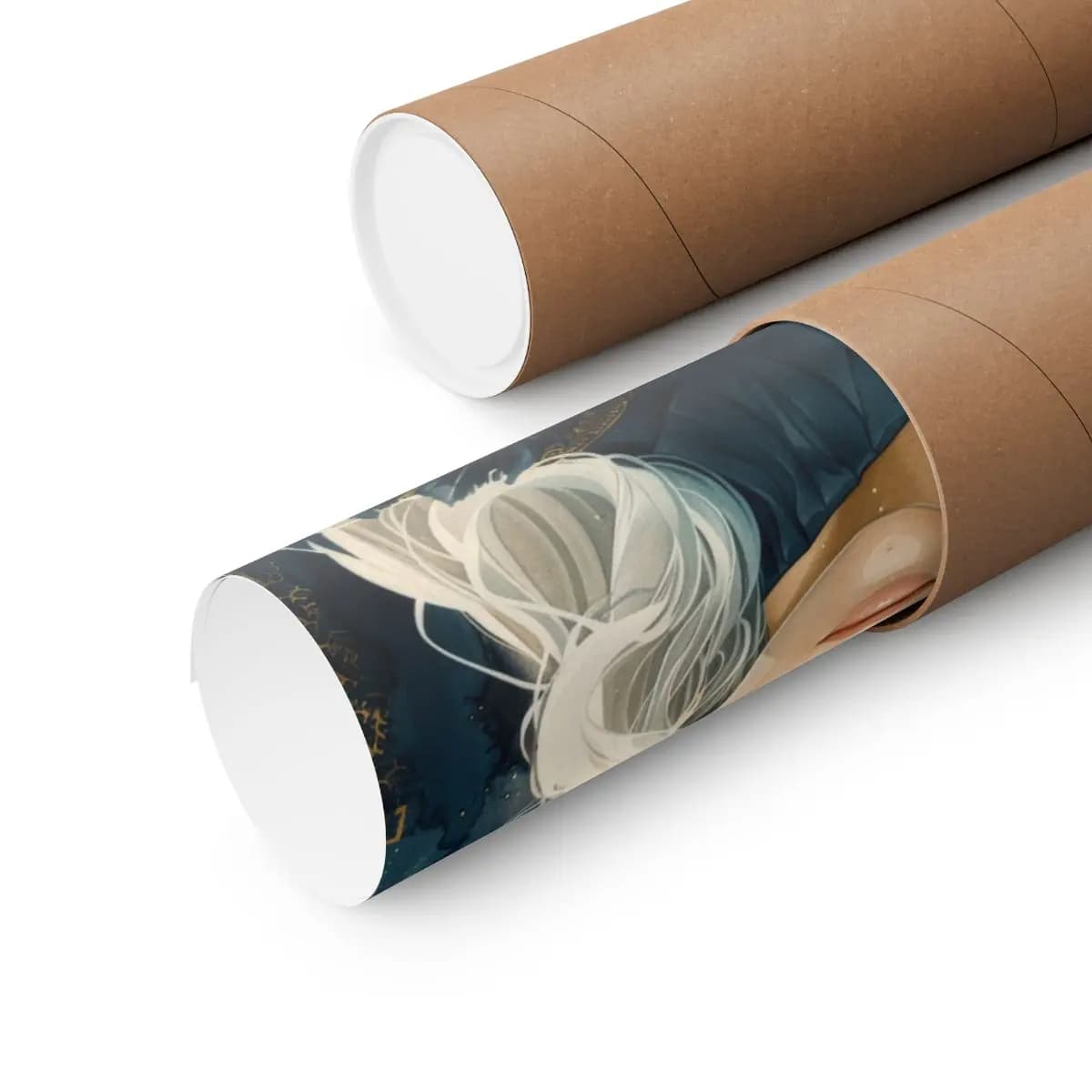 White-Haired Queen with Golden Leaf Crown - Matte Vertical Posters mockup angle 3