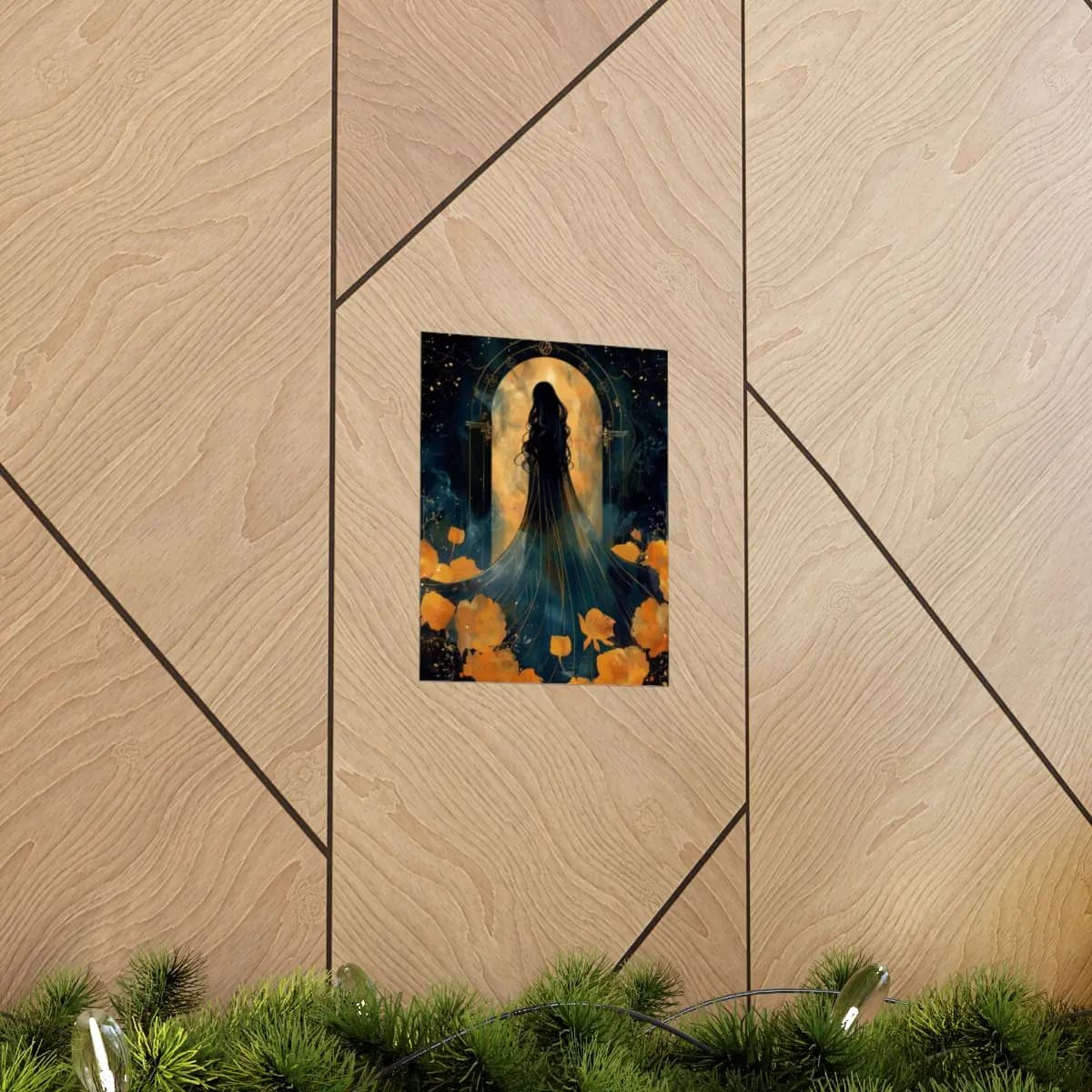 Silhouette at the Threshold of the Golden Arch - Matte Vertical Posters mockup angle 5