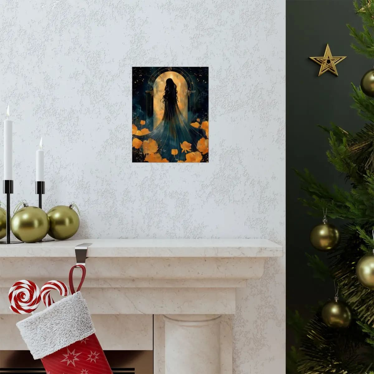 Silhouette at the Threshold of the Golden Arch - Matte Vertical Posters mockup angle 7