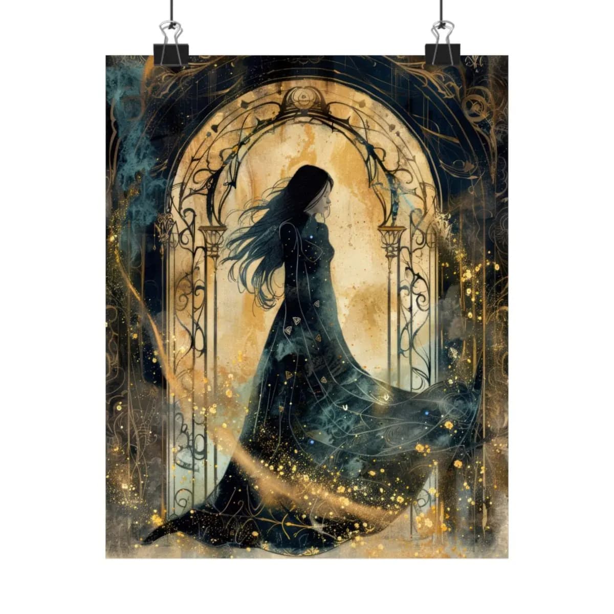 Celestial Silhouette at the Golden Archway - Matte Vertical Posters mockup angle 1