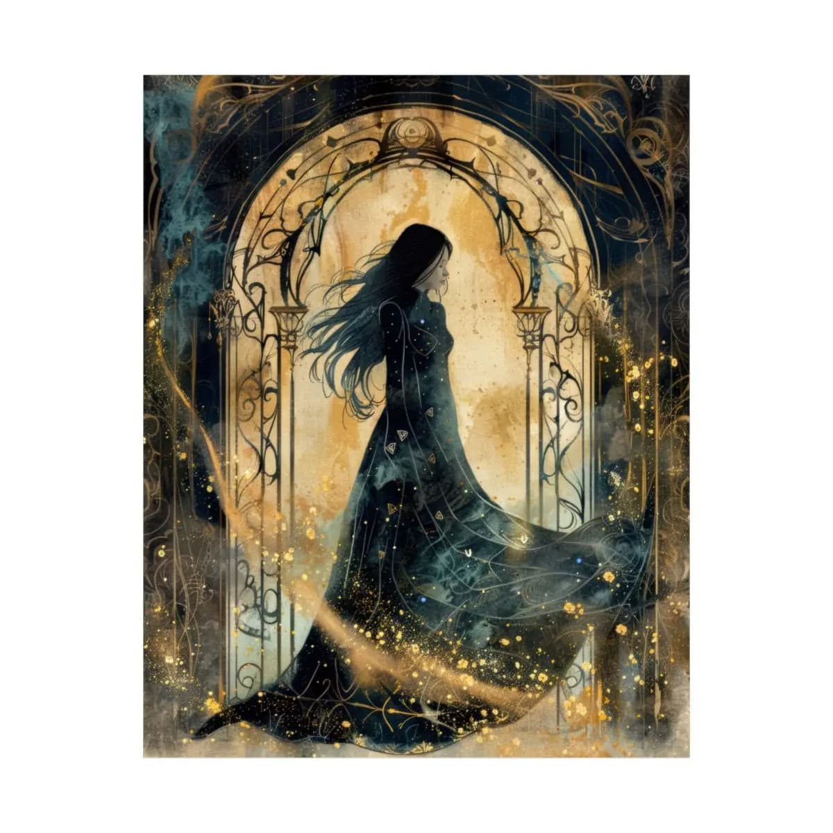 Celestial Silhouette at the Golden Archway - Matte Vertical Posters mockup angle 2