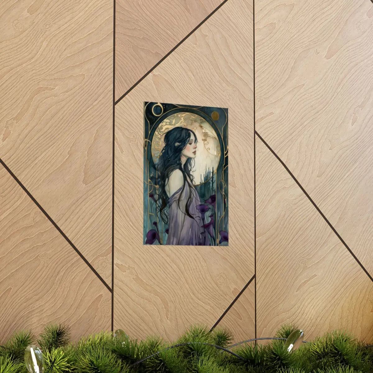 The Dreamer with Violet Lilies and the Moon - Matte Vertical Posters mockup angle 5