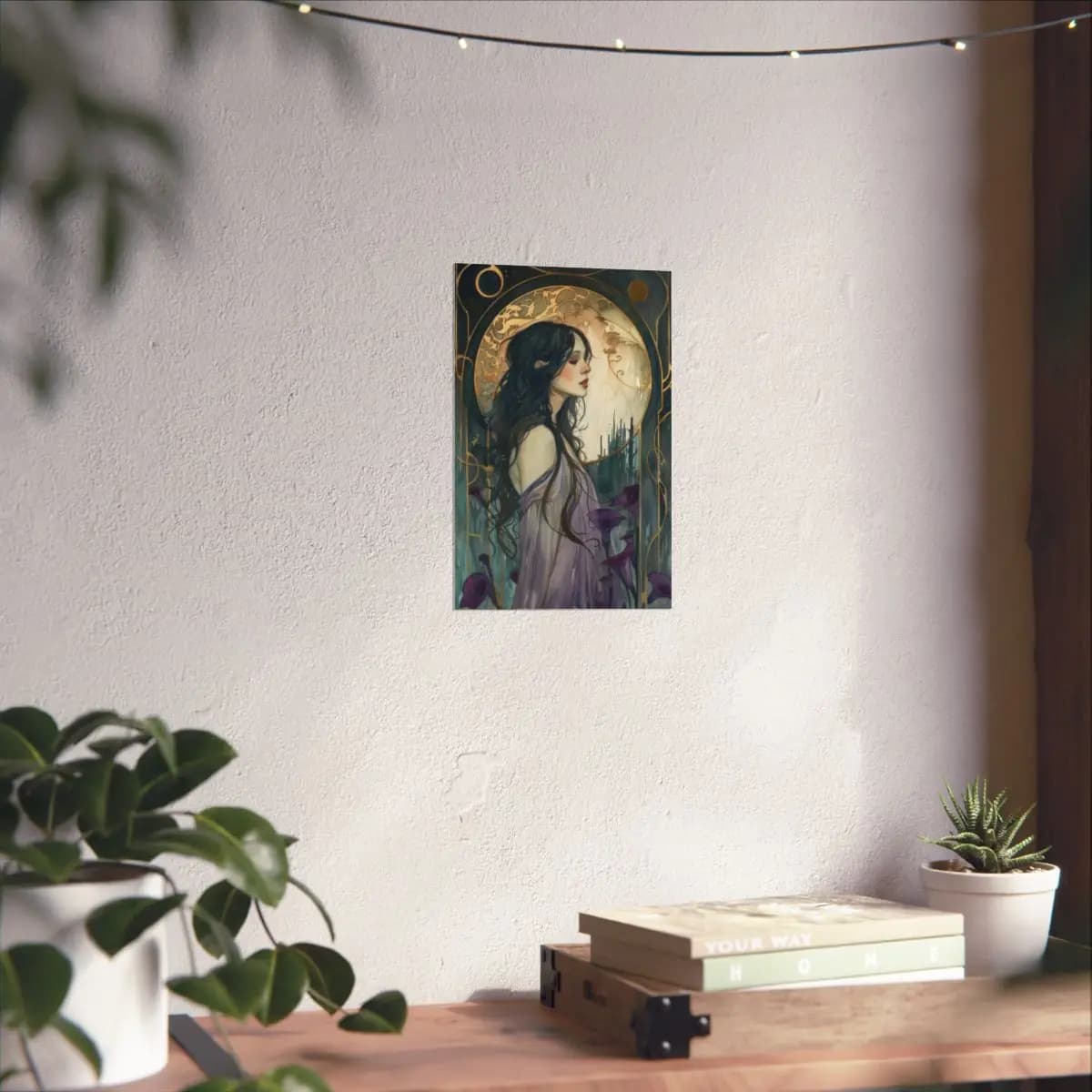 The Dreamer with Violet Lilies and the Moon - Matte Vertical Posters mockup angle 6