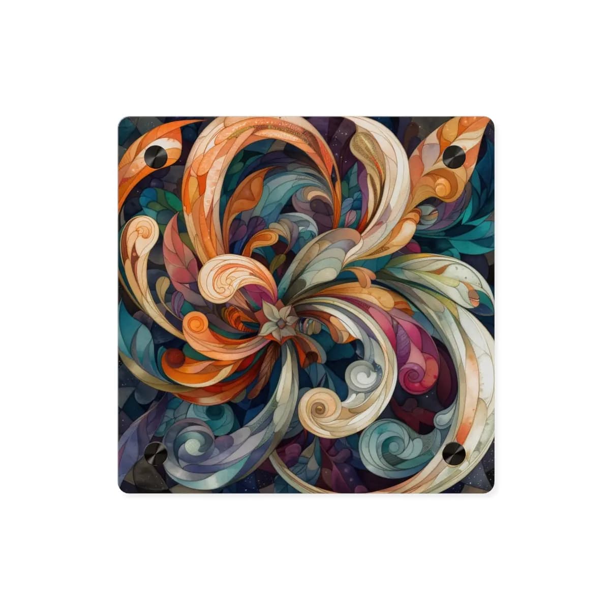 Cosmic Swirl of Petals and Ornamental Scrolls - Acrylic Wall Art Panels mockup angle 1