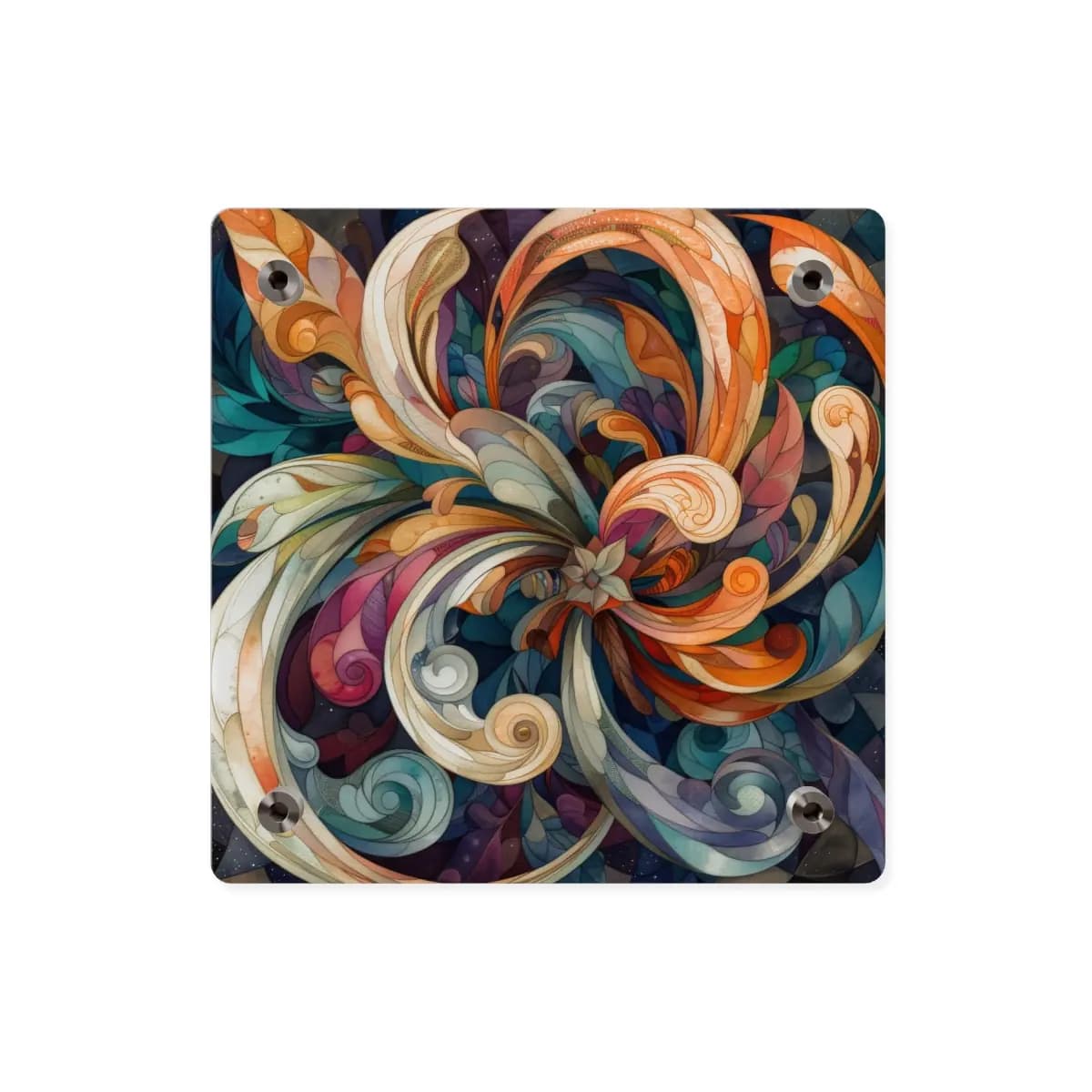 Cosmic Swirl of Petals and Ornamental Scrolls - Acrylic Wall Art Panels mockup angle 2