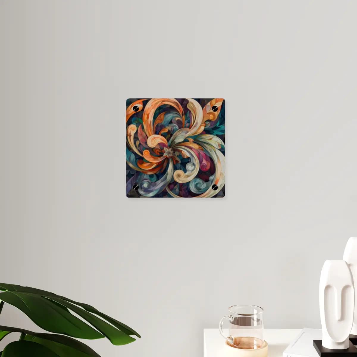 Cosmic Swirl of Petals and Ornamental Scrolls - Acrylic Wall Art Panels mockup angle 3