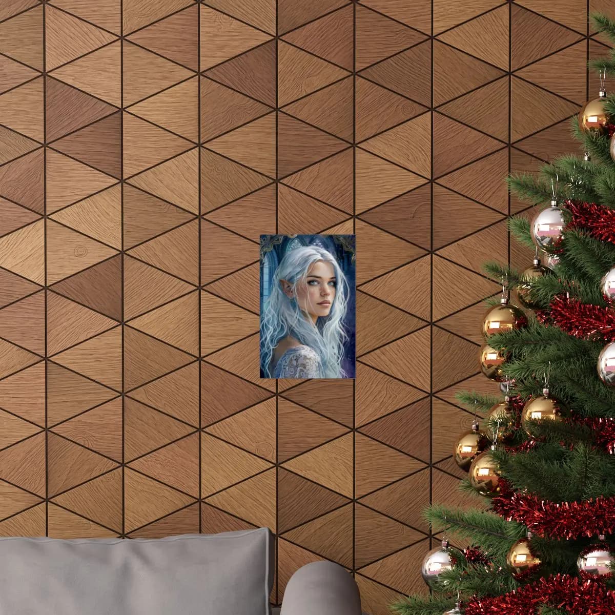 Silver-Haired Elf in a Mystical Gothic Castle - Matte Vertical Posters mockup angle 4