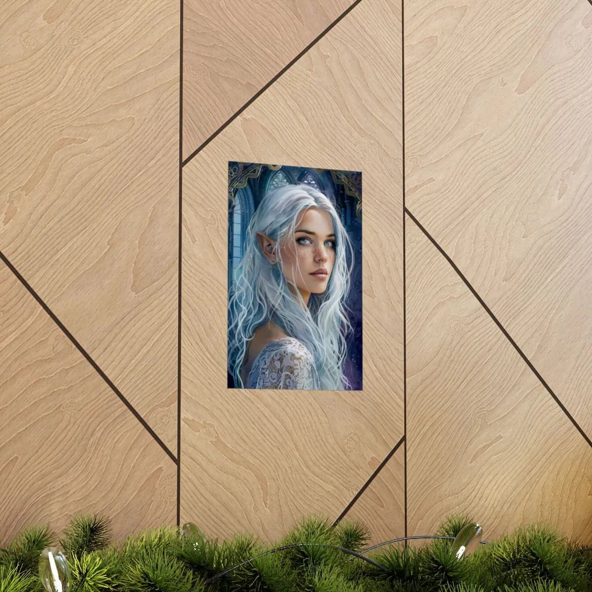 Silver-Haired Elf in a Mystical Gothic Castle - Matte Vertical Posters mockup angle 5