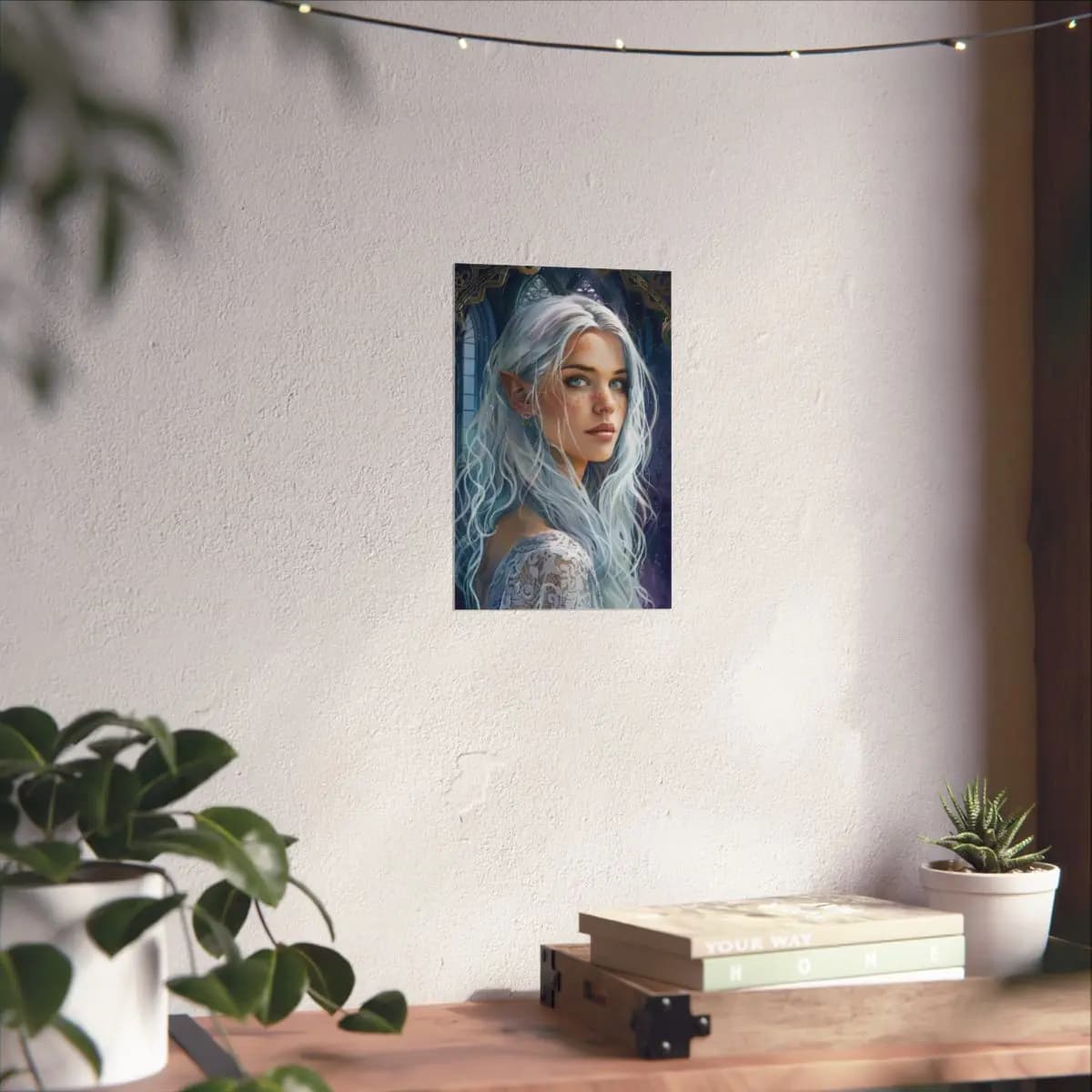 Silver-Haired Elf in a Mystical Gothic Castle - Matte Vertical Posters mockup angle 6