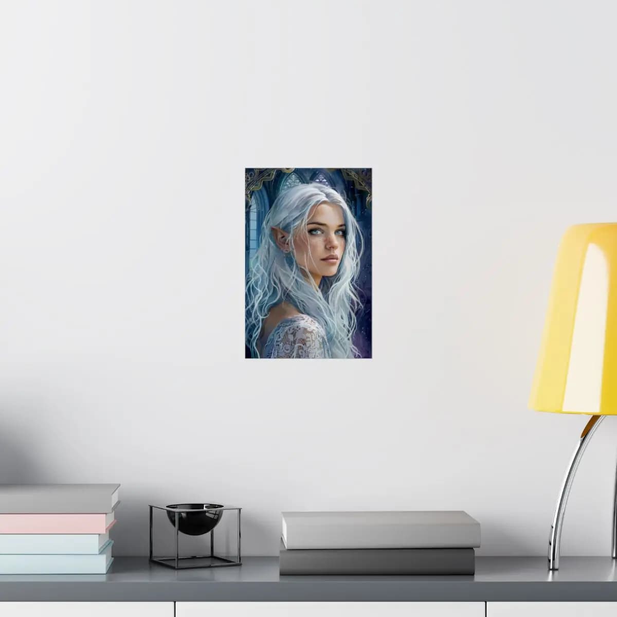 Silver-Haired Elf in a Mystical Gothic Castle - Matte Vertical Posters mockup angle 8