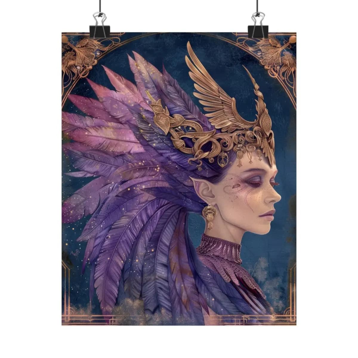 The Queen of Violet Feathers and Gold - Matte Vertical Posters mockup angle 1