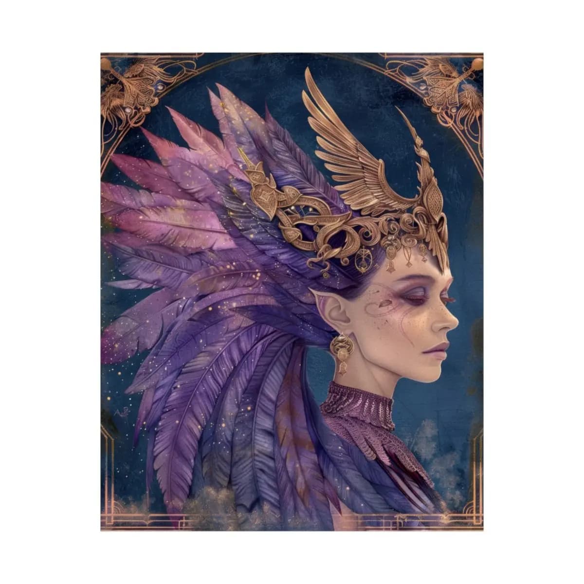 The Queen of Violet Feathers and Gold - Matte Vertical Posters mockup angle 2