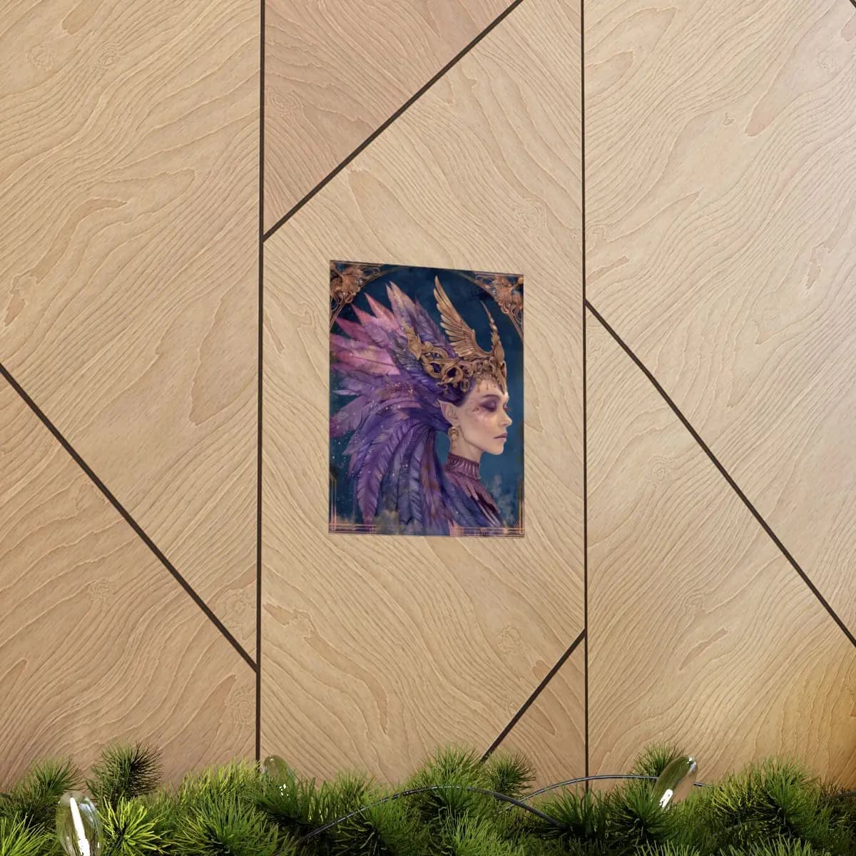 The Queen of Violet Feathers and Gold - Matte Vertical Posters mockup angle 5