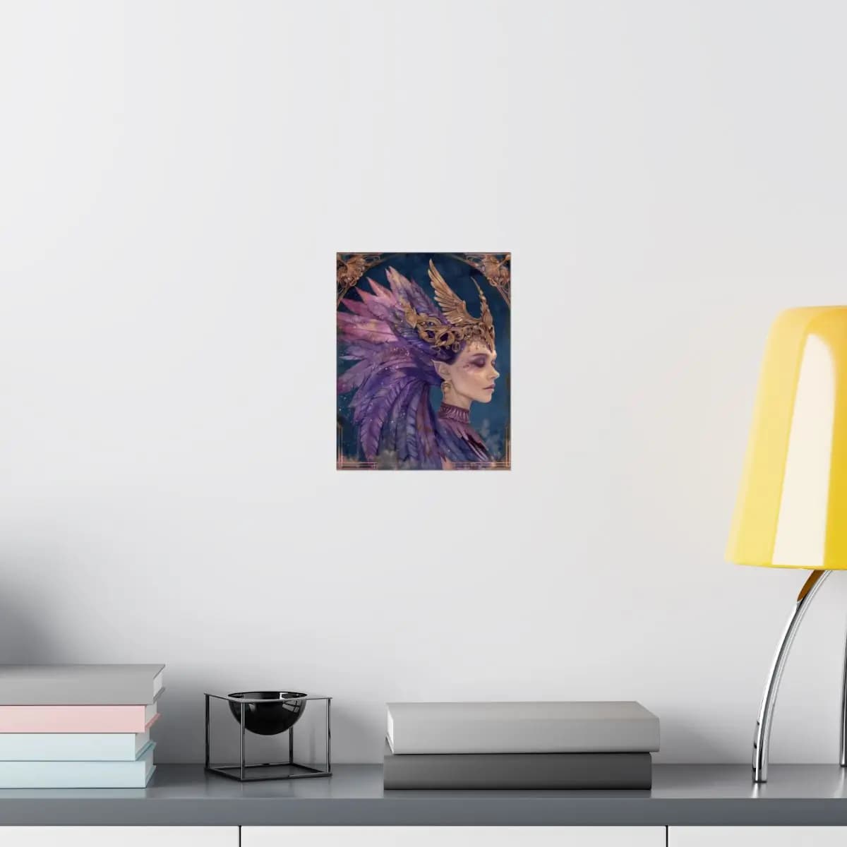 The Queen of Violet Feathers and Gold - Matte Vertical Posters mockup angle 8