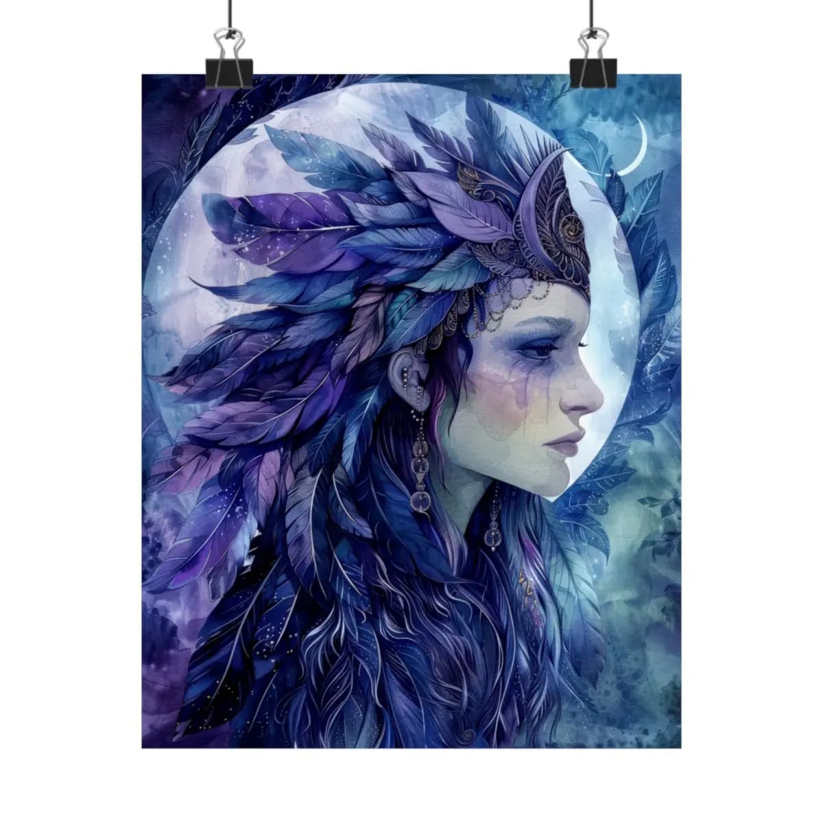 Indigo Moon Priestess of Feathers - Matte Vertical Posters mockup angle 1