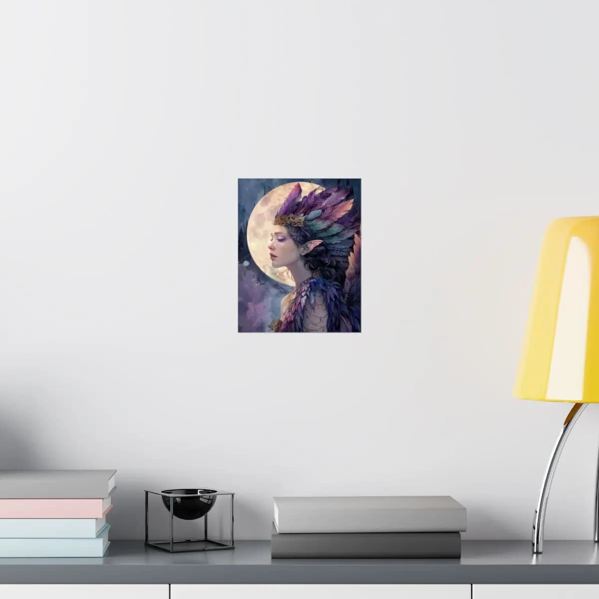 Moon Elf with Violet Feather Crown - Matte Vertical Posters mockup angle 8