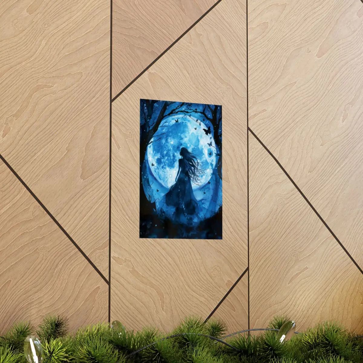 Woman Silhouette Beneath the Blue Moon - Matte Vertical Posters mockup angle 5