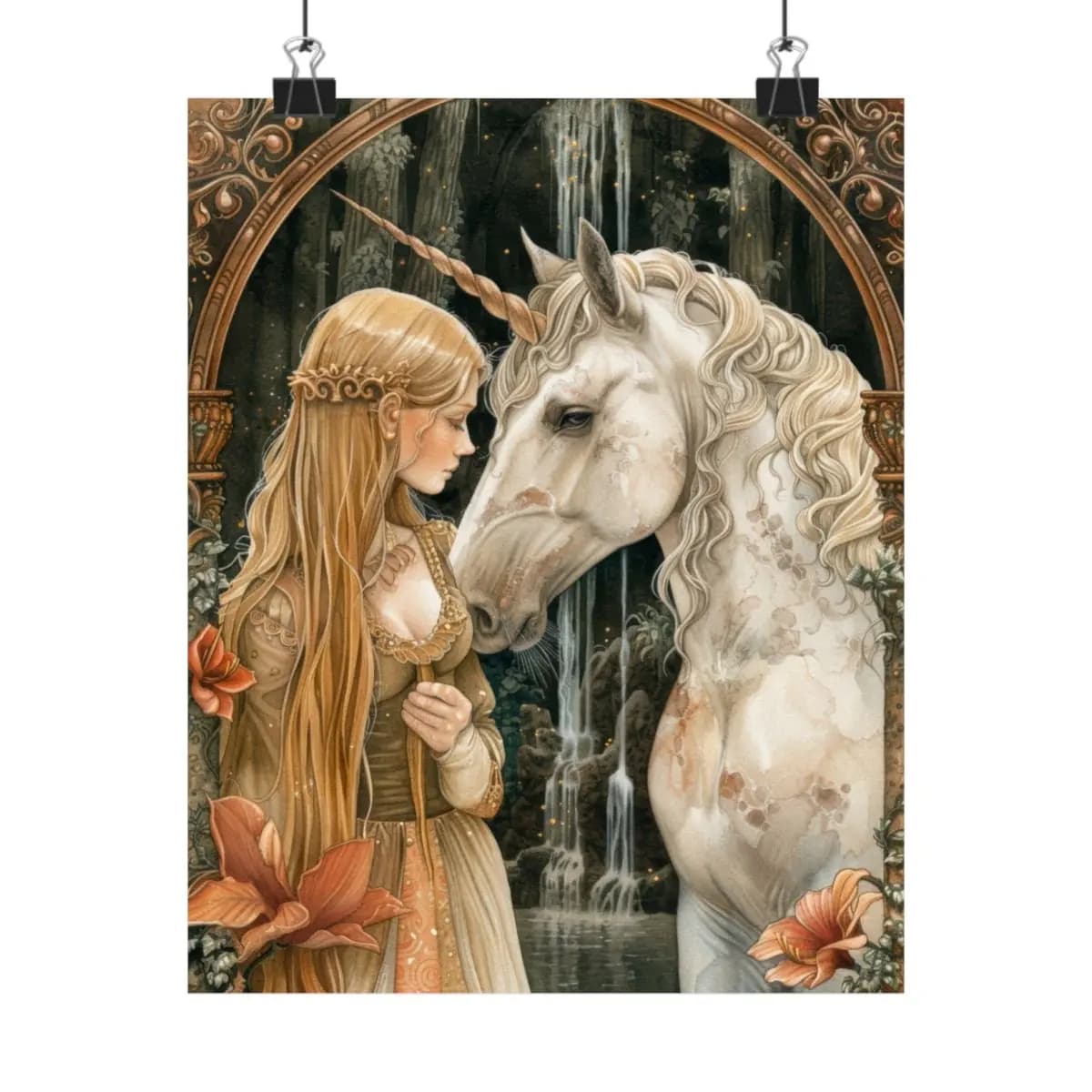 The Princess and the Unicorn at the Secret Shrine - Matte Vertical Posters mockup angle 1