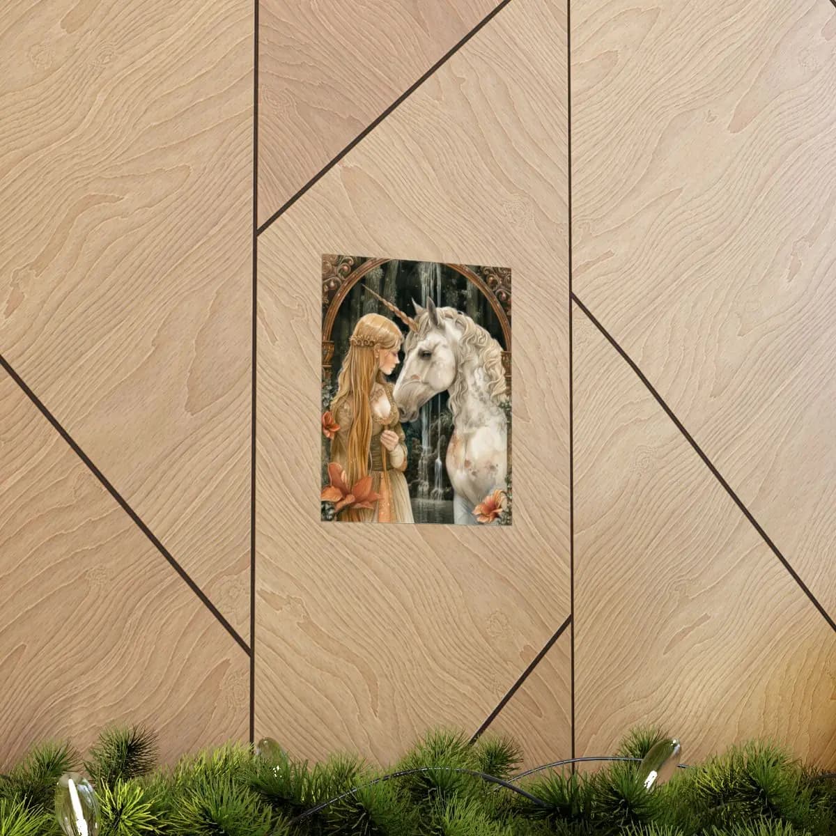The Princess and the Unicorn at the Secret Shrine - Matte Vertical Posters mockup angle 5