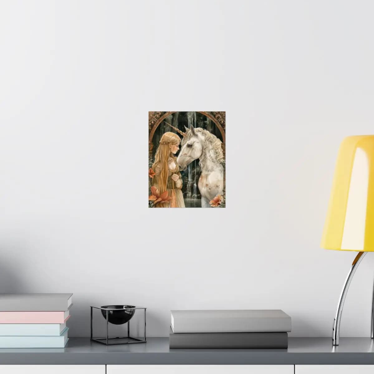 The Princess and the Unicorn at the Secret Shrine - Matte Vertical Posters mockup angle 8