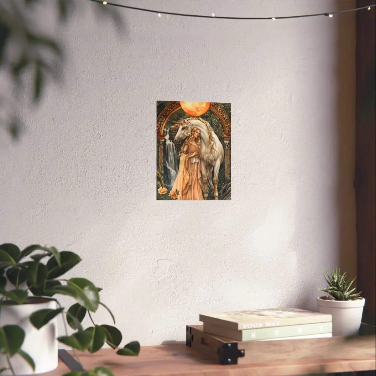 The Unicorn Guardian Beneath the Golden Sun - Matte Vertical Posters mockup angle 6