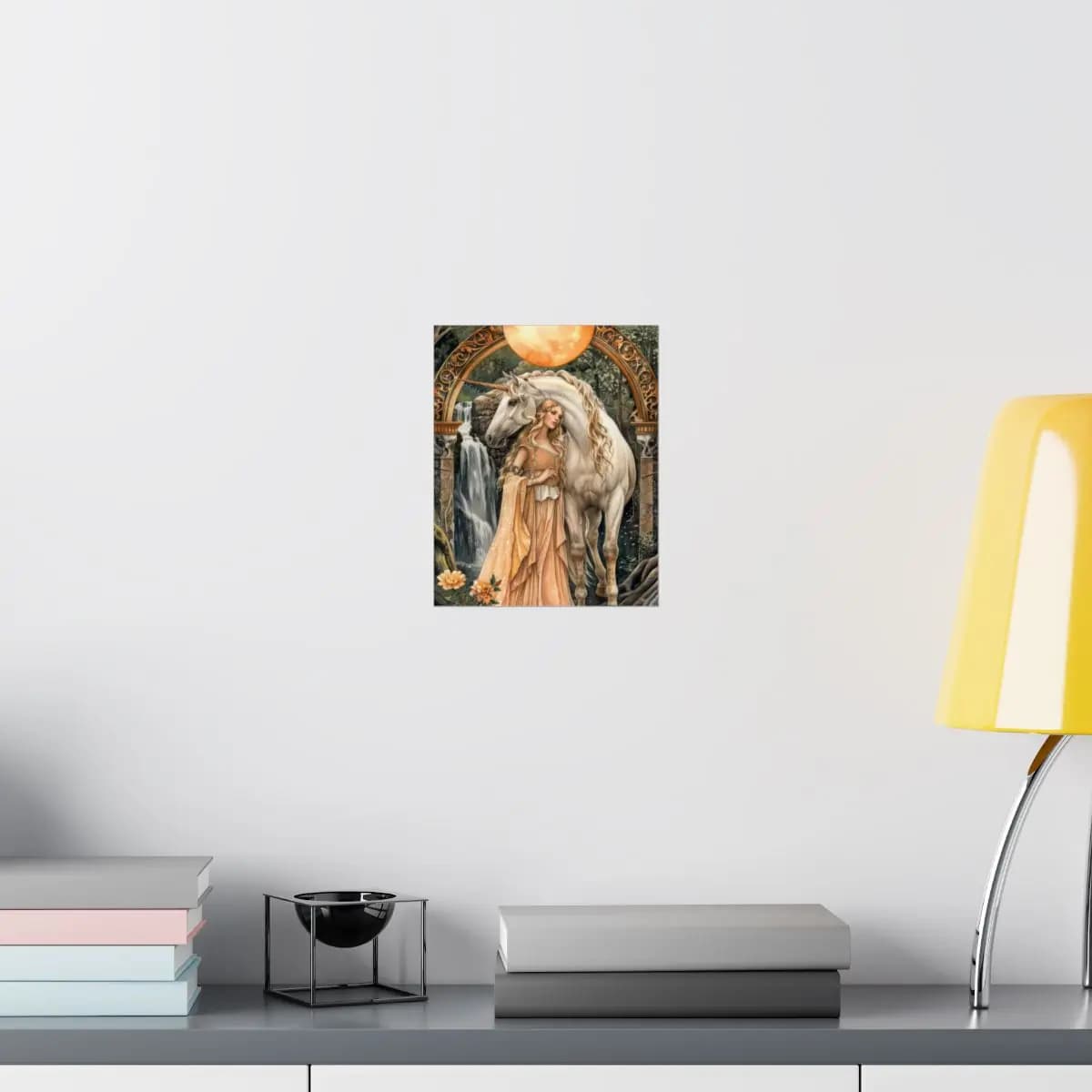 The Unicorn Guardian Beneath the Golden Sun - Matte Vertical Posters mockup angle 8