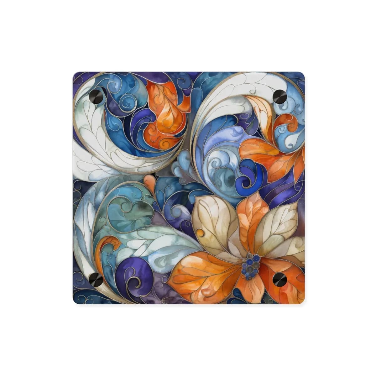 Enchanted Stained Glass Floral Swirls - Acrylic Wall Art Panels mockup angle 1