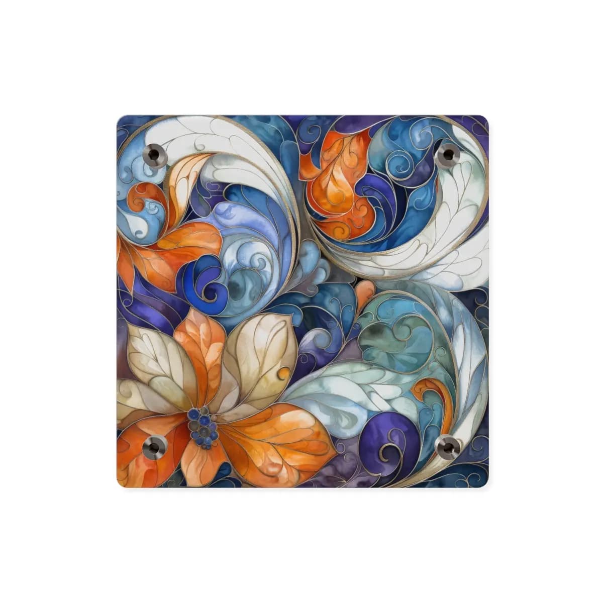 Enchanted Stained Glass Floral Swirls - Acrylic Wall Art Panels mockup angle 2