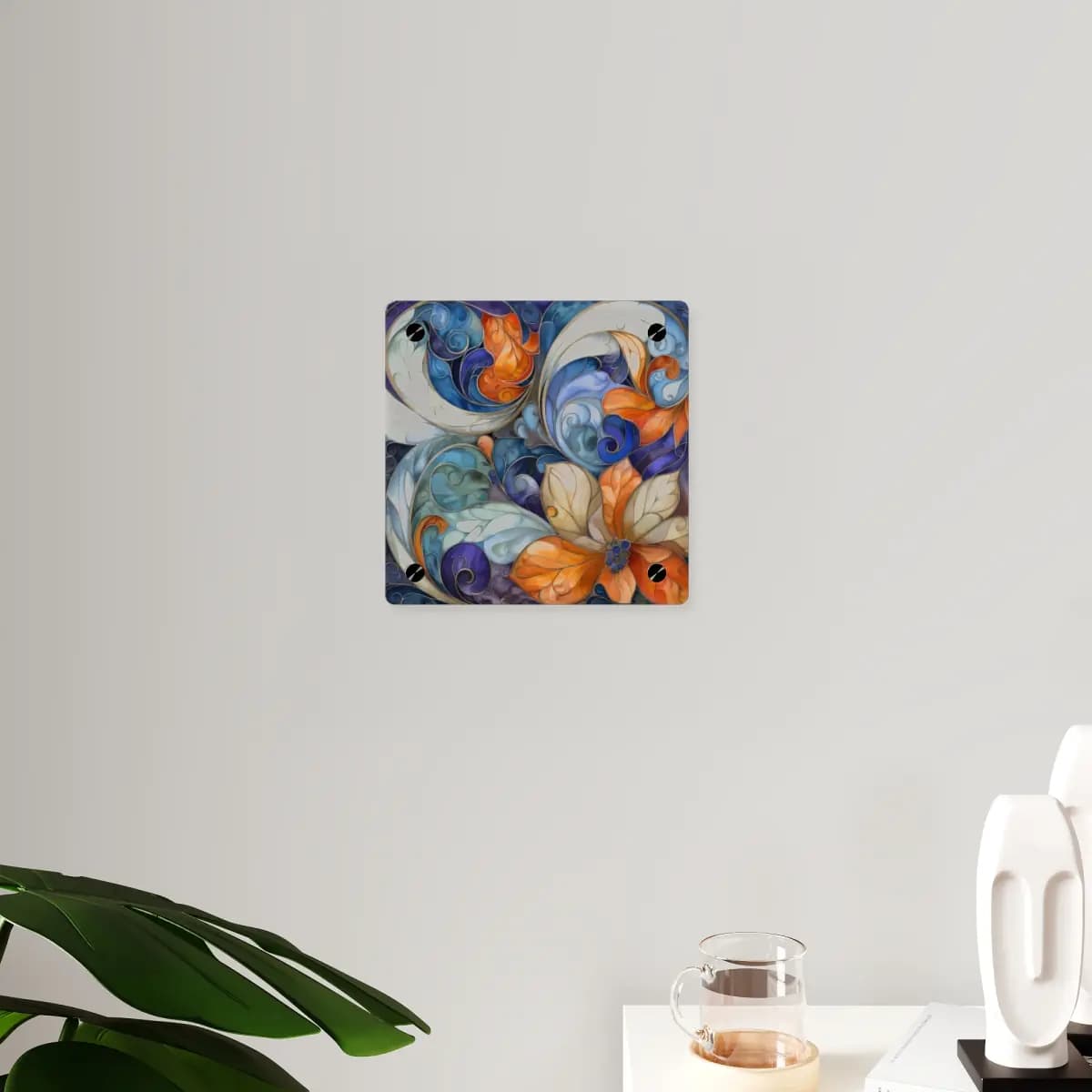 Enchanted Stained Glass Floral Swirls - Acrylic Wall Art Panels mockup angle 3
