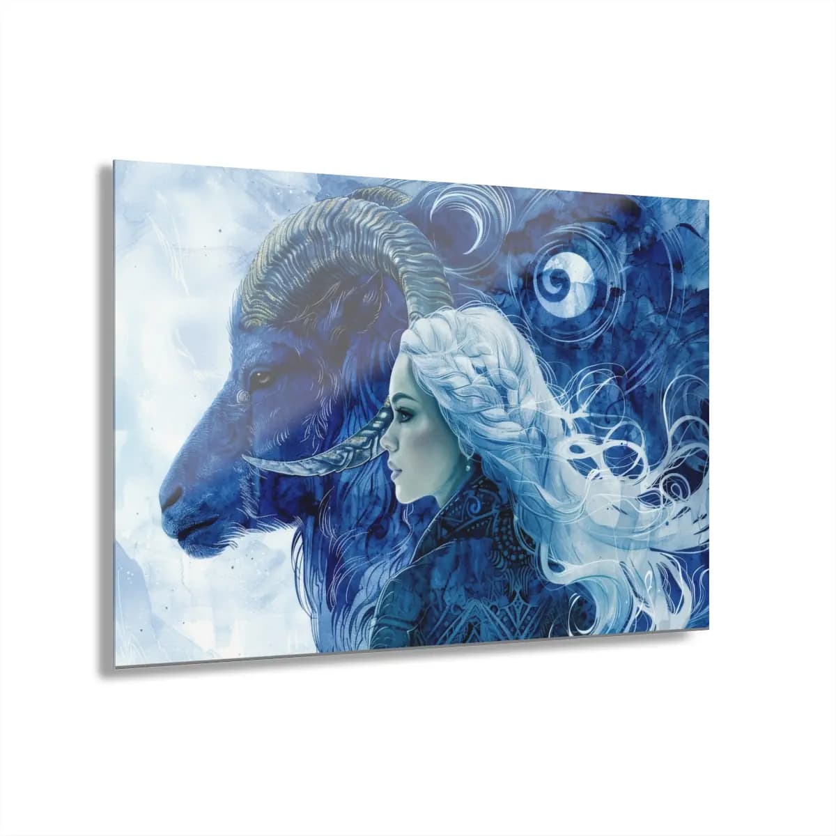 The Celestial Blue Ram and Her Guardian - Acrylic Prints (French Cleat Hanging) mockup angle 1
