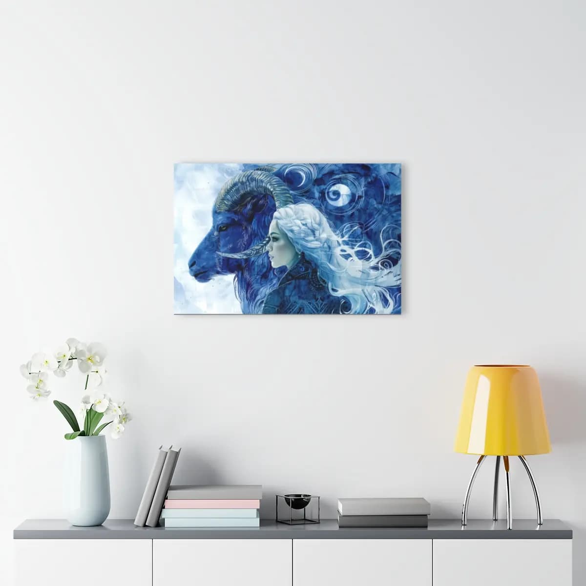 The Celestial Blue Ram and Her Guardian - Acrylic Prints (French Cleat Hanging) mockup angle 4