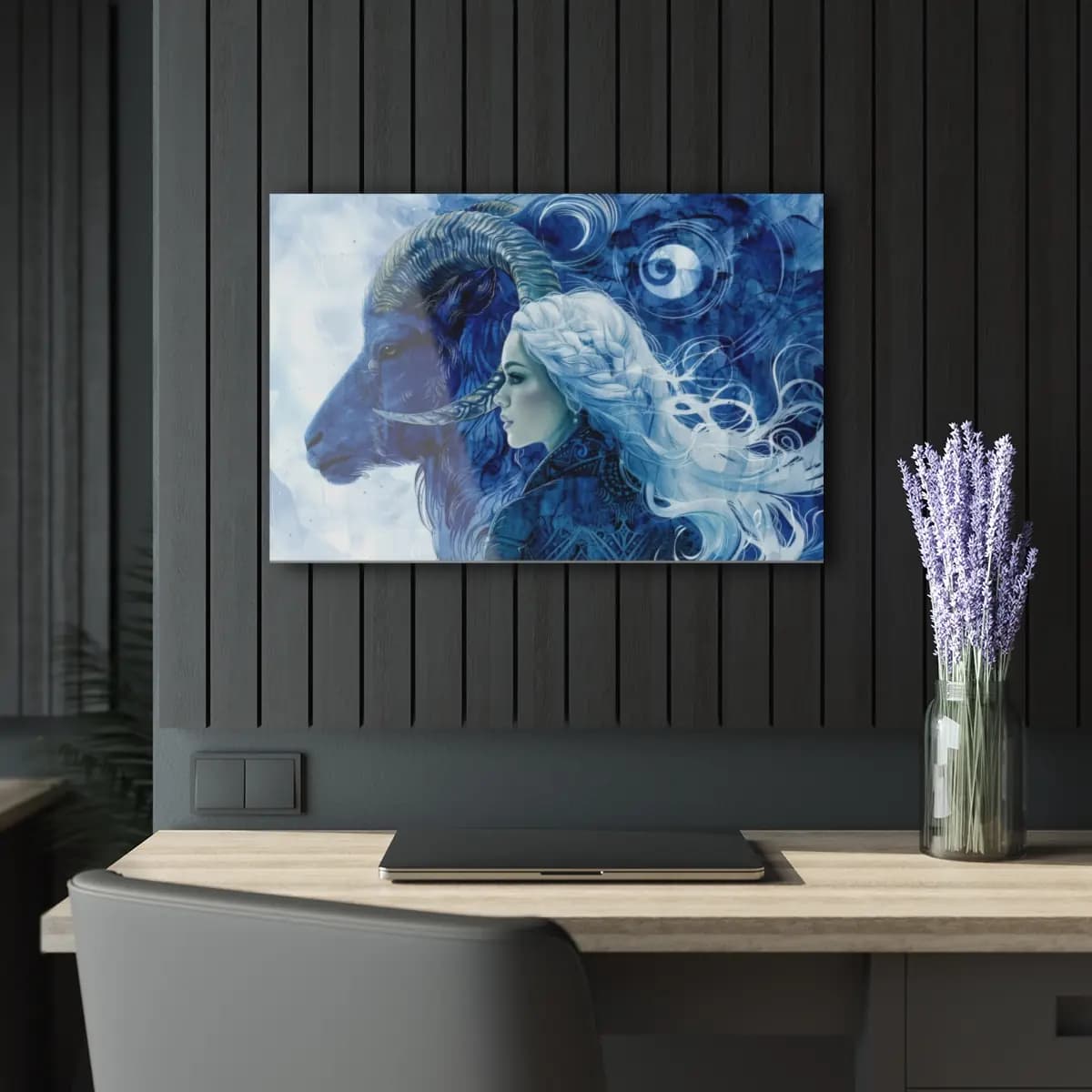 The Celestial Blue Ram and Her Guardian - Acrylic Prints (French Cleat Hanging) mockup angle 5