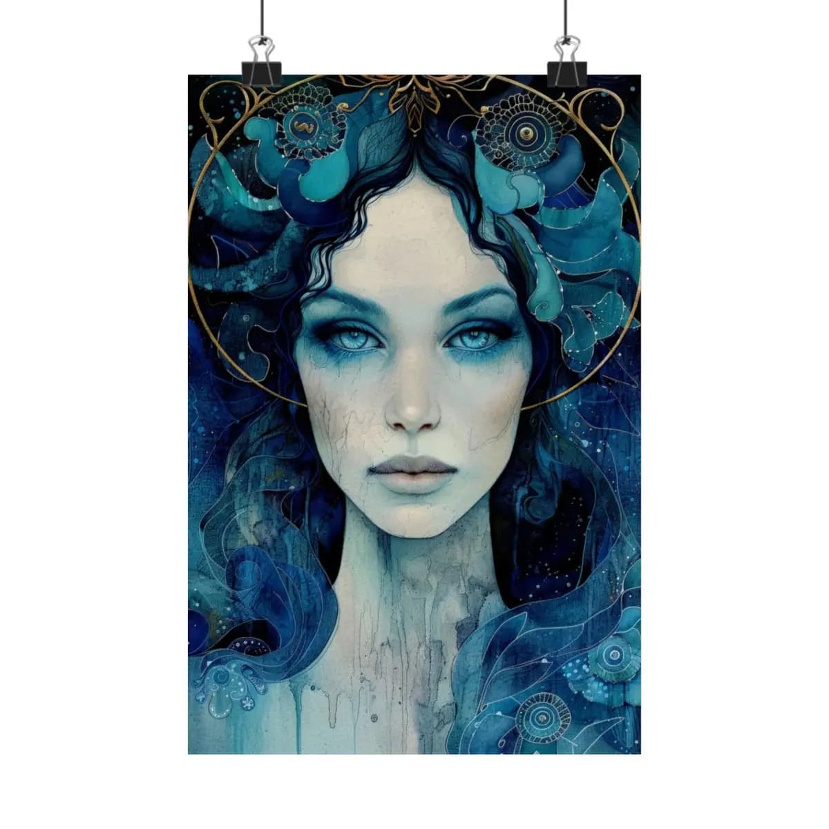 Deep Water Goddess with Ice-Blue Eyes - Matte Vertical Posters mockup angle 1