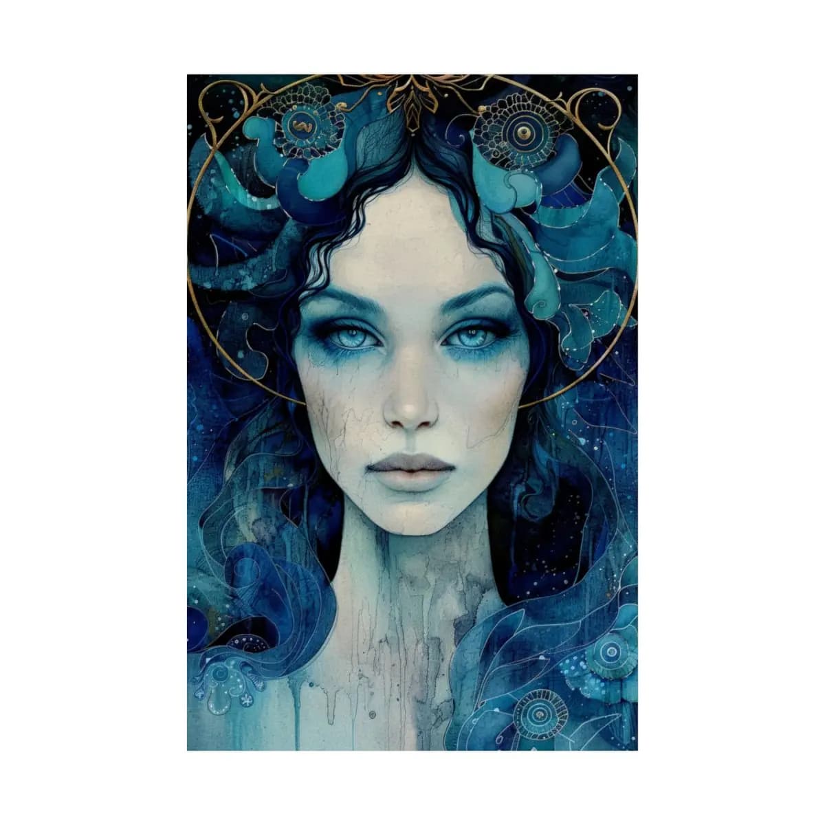 Deep Water Goddess with Ice-Blue Eyes - Matte Vertical Posters mockup angle 2