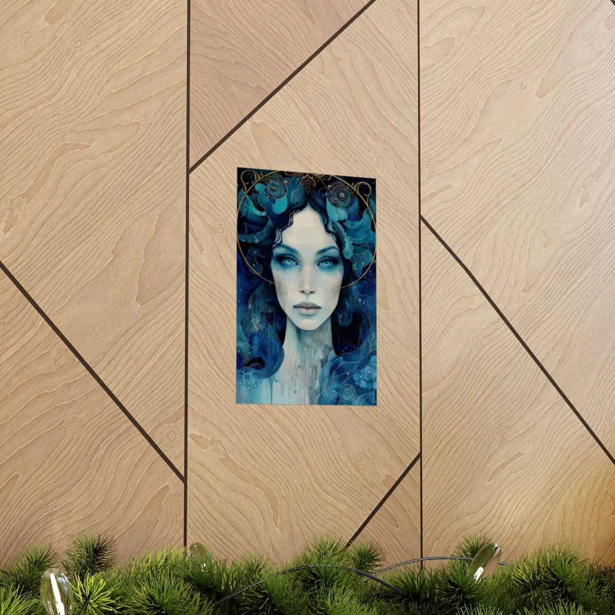 Deep Water Goddess with Ice-Blue Eyes - Matte Vertical Posters mockup angle 5