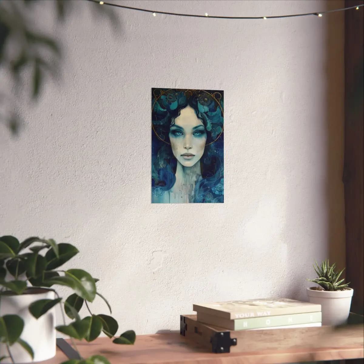 Deep Water Goddess with Ice-Blue Eyes - Matte Vertical Posters mockup angle 6
