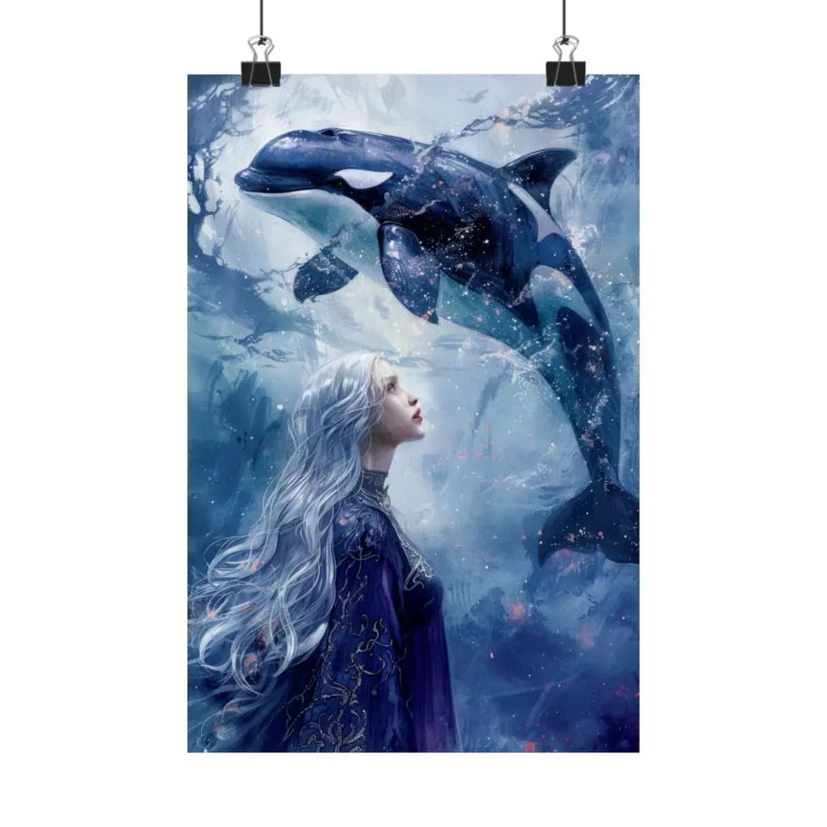 The Celestial Orca and the Silver Queen - Matte Vertical Posters mockup angle 1