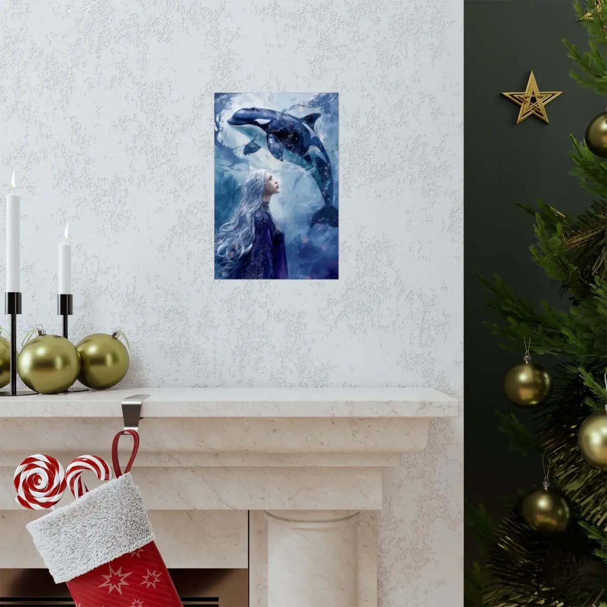 The Celestial Orca and the Silver Queen - Matte Vertical Posters mockup angle 7