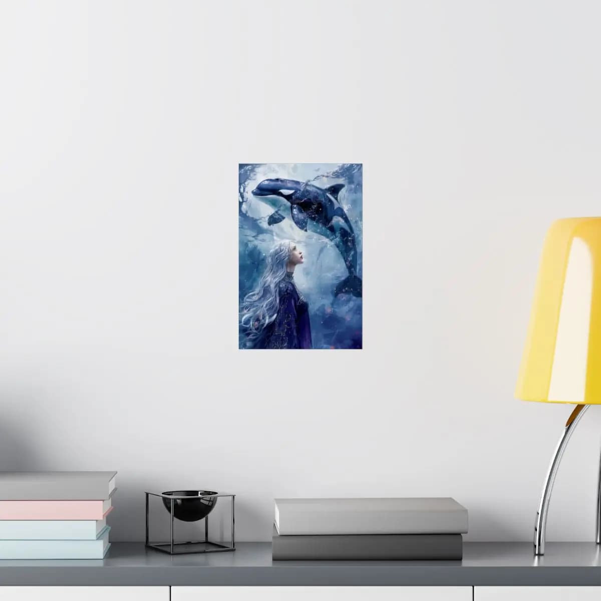 The Celestial Orca and the Silver Queen - Matte Vertical Posters mockup angle 8