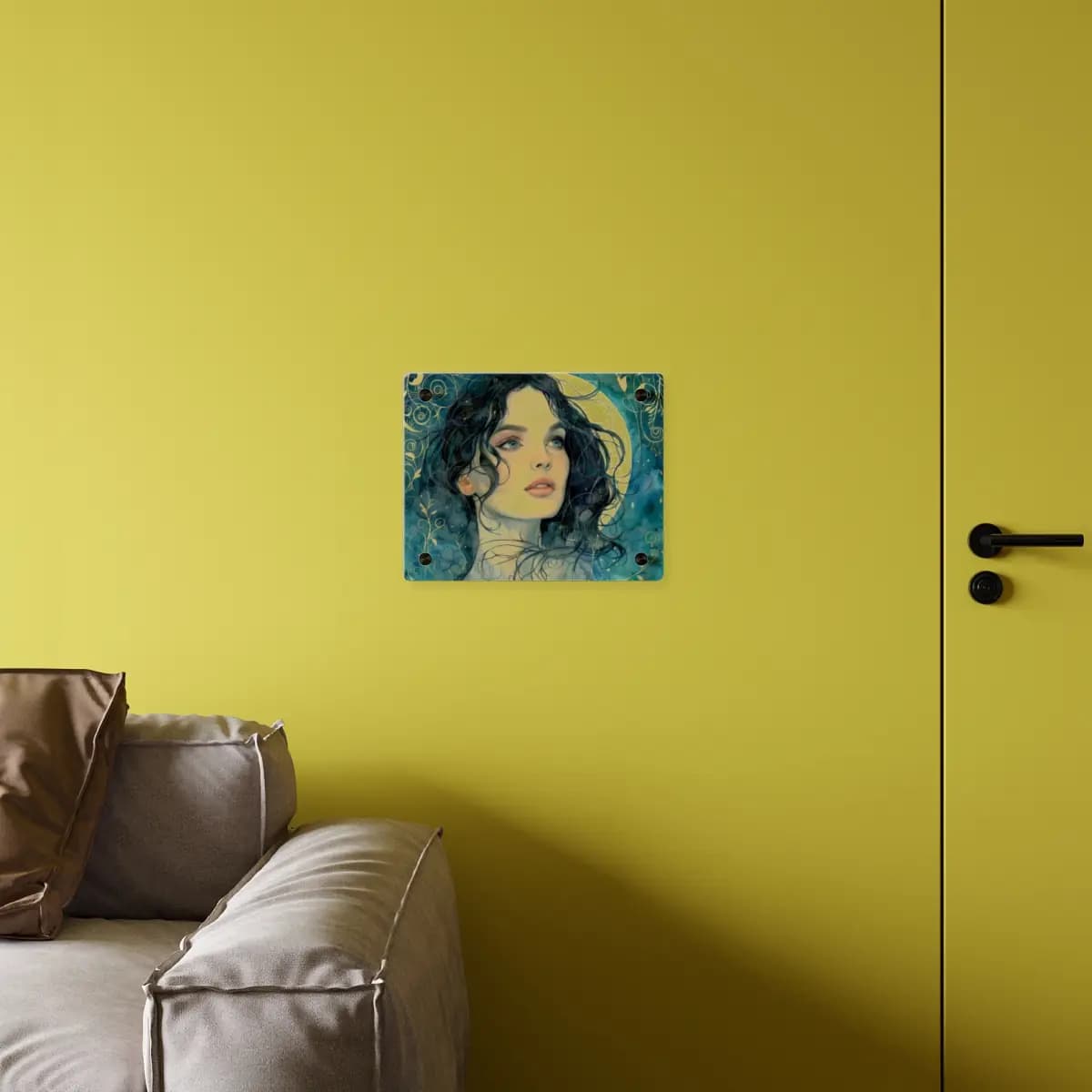 Celestial Gaze Among Golden Arabesques - Acrylic Wall Art Panels mockup angle 4