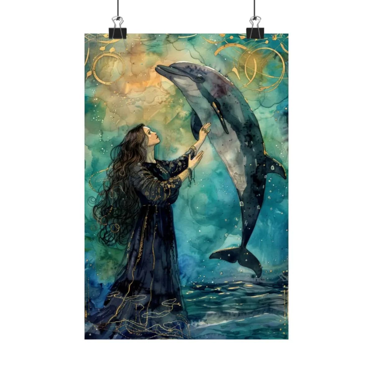 The Priestess and the Celestial Dolphin - Matte Vertical Posters mockup angle 1