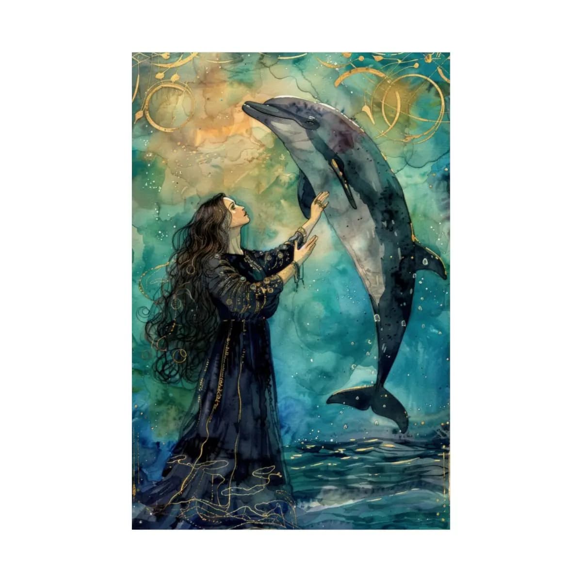 The Priestess and the Celestial Dolphin - Matte Vertical Posters mockup angle 2
