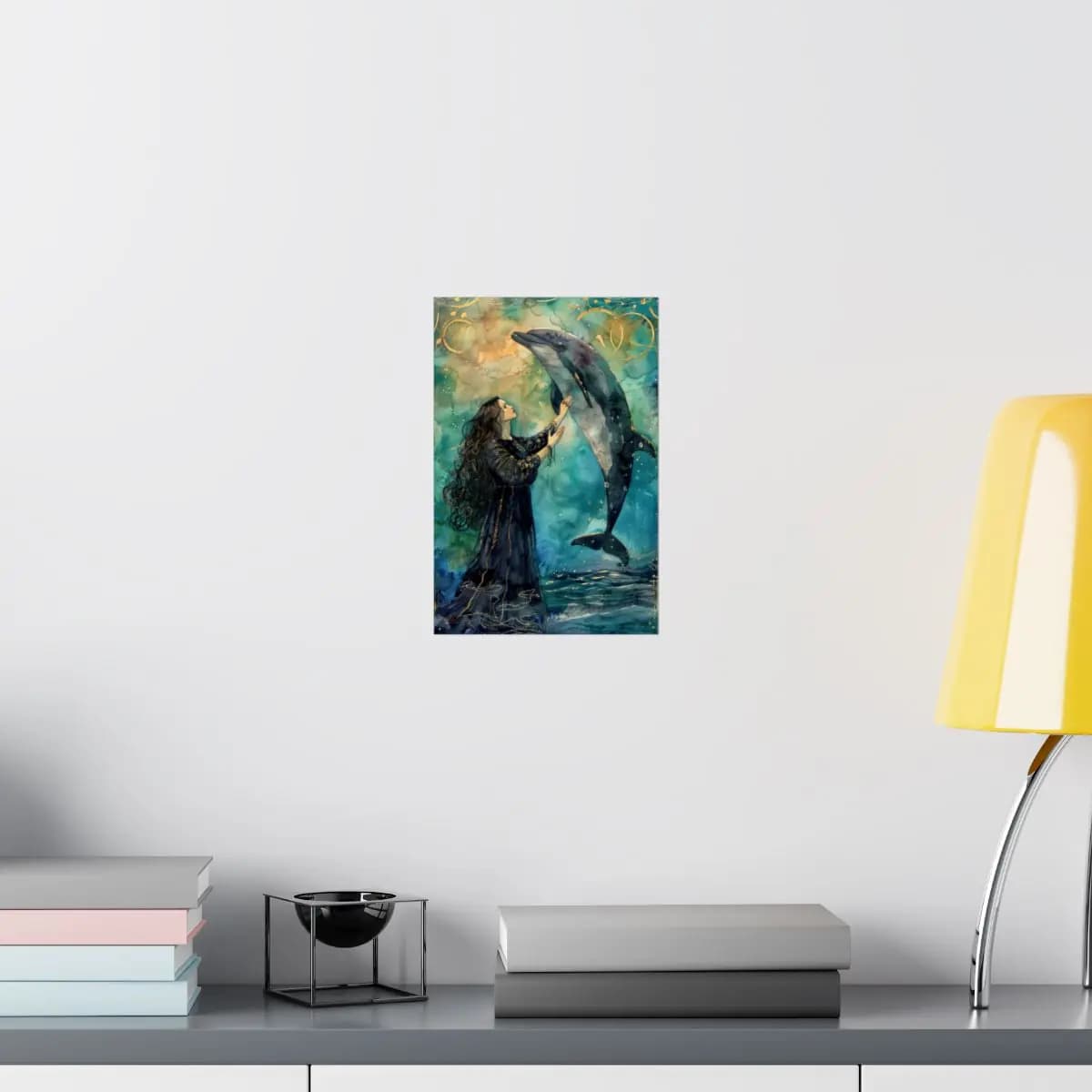 The Priestess and the Celestial Dolphin - Matte Vertical Posters mockup angle 8