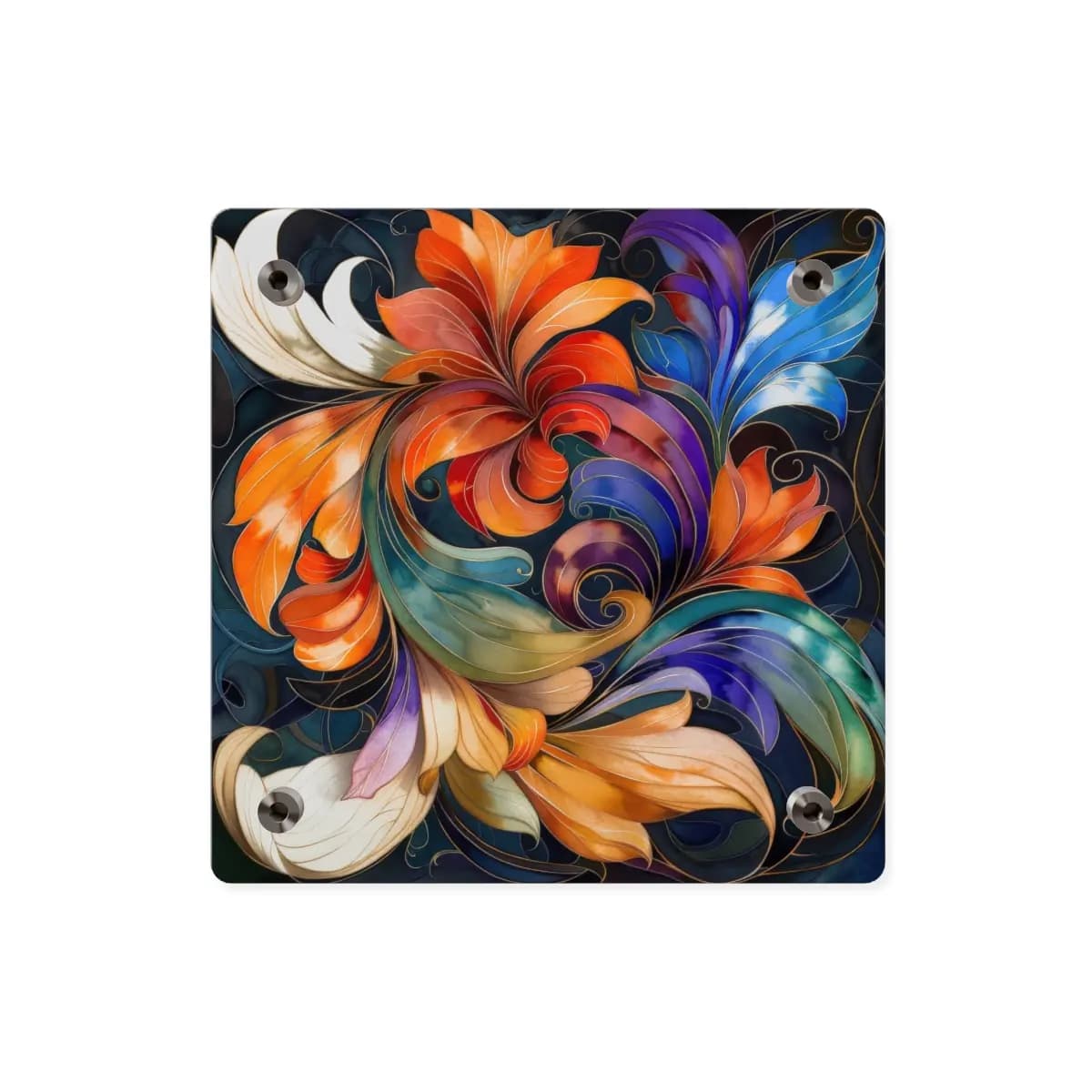 Floral Whirlwind of Blazing Petals - Acrylic Wall Art Panels mockup angle 2